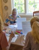 Postcard Party for Commit to Demoncracy at Jennifer Palangio's House, co-host Theresa Vitt